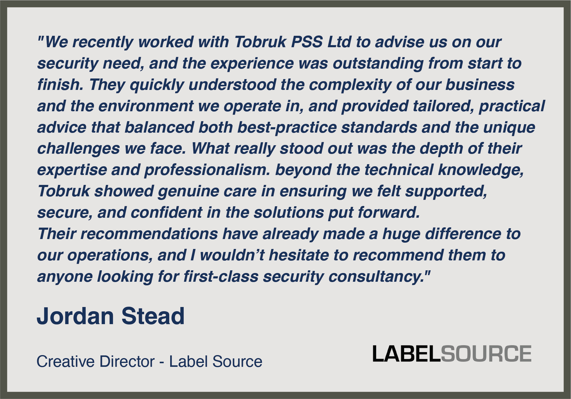 Tobruk Testimonial - Jordan Stead
